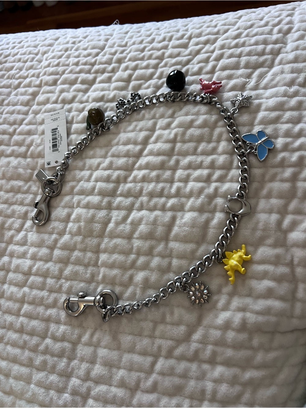 Coach Silver Charm Chain Belt with Blue, Yellow, Pink and Black Charms